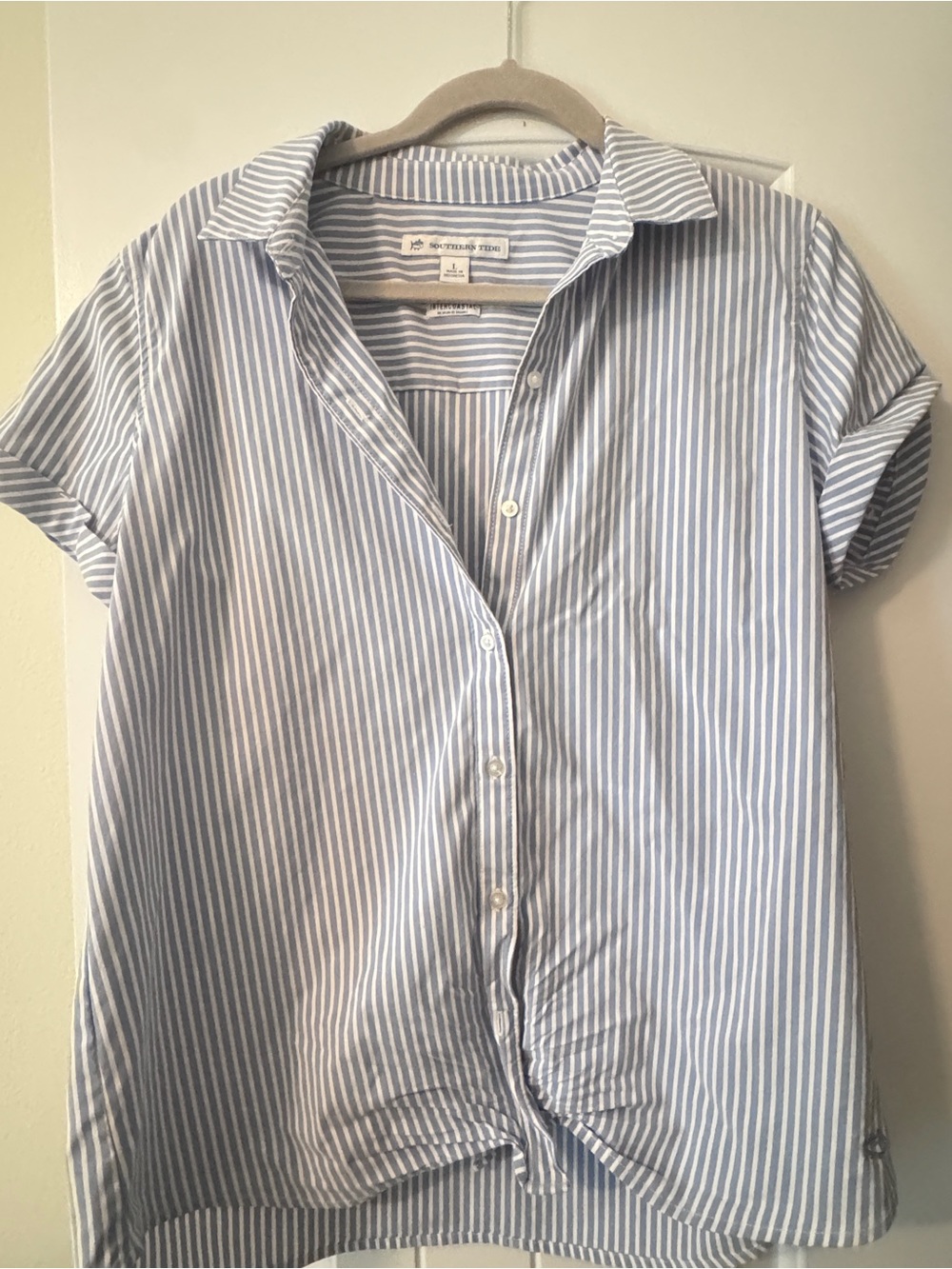Southern Tide Light Blue and White Striped Button-Down Shirt